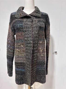 Wool blend Cozy Long Knit Cardigan Sweater marled dark hues cozy neutral winter
